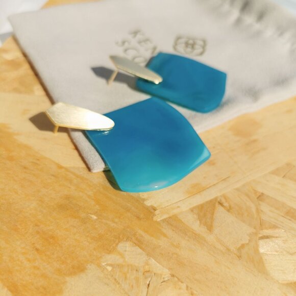NEW | Kendra Scott Astoria Gold Teal Agate Earrings - Picture 4 of 4
